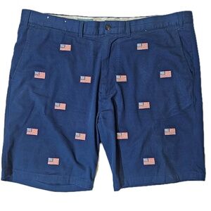 Castaway Shorts Mens 42 Blue American Flag Embroidered‎ Chino Flat Front USA